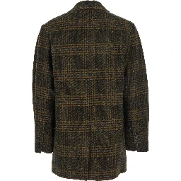 Gesina Green Single-Breasted Jacket with Notched Revers and All-Over Check Motif in Wool Woman