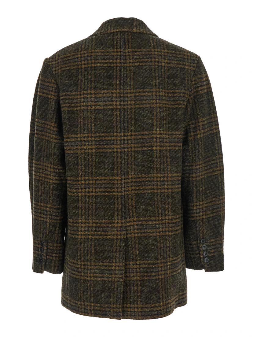 Gesina Green Single-Breasted Jacket with Notched Revers and All-Over Check Motif in Wool Woman