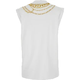 White Sleeveless Top with Maxi Necklace Print on Front and Rear in Cotton Woman
