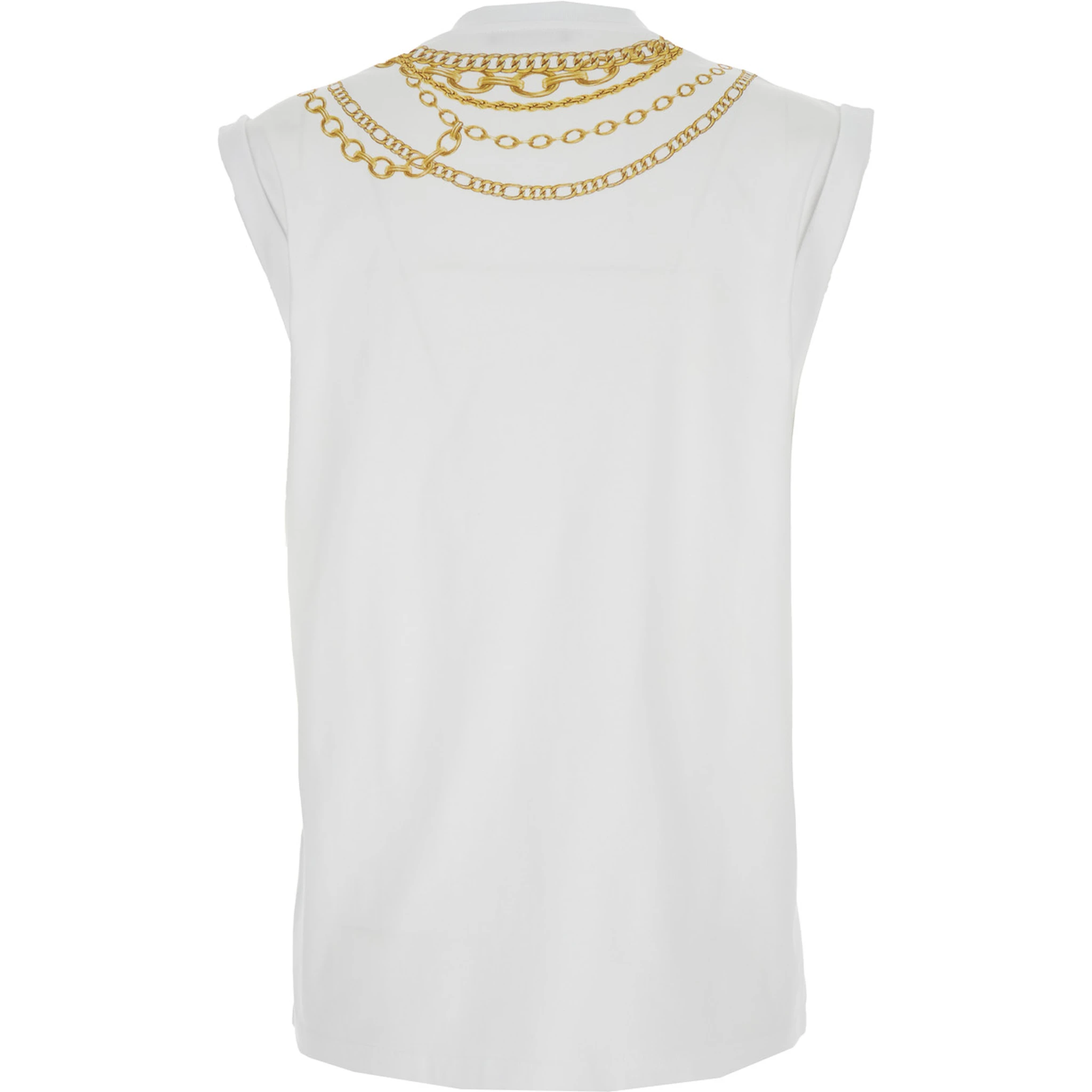 White Sleeveless Top with Maxi Necklace Print on Front and Rear in Cotton Woman
