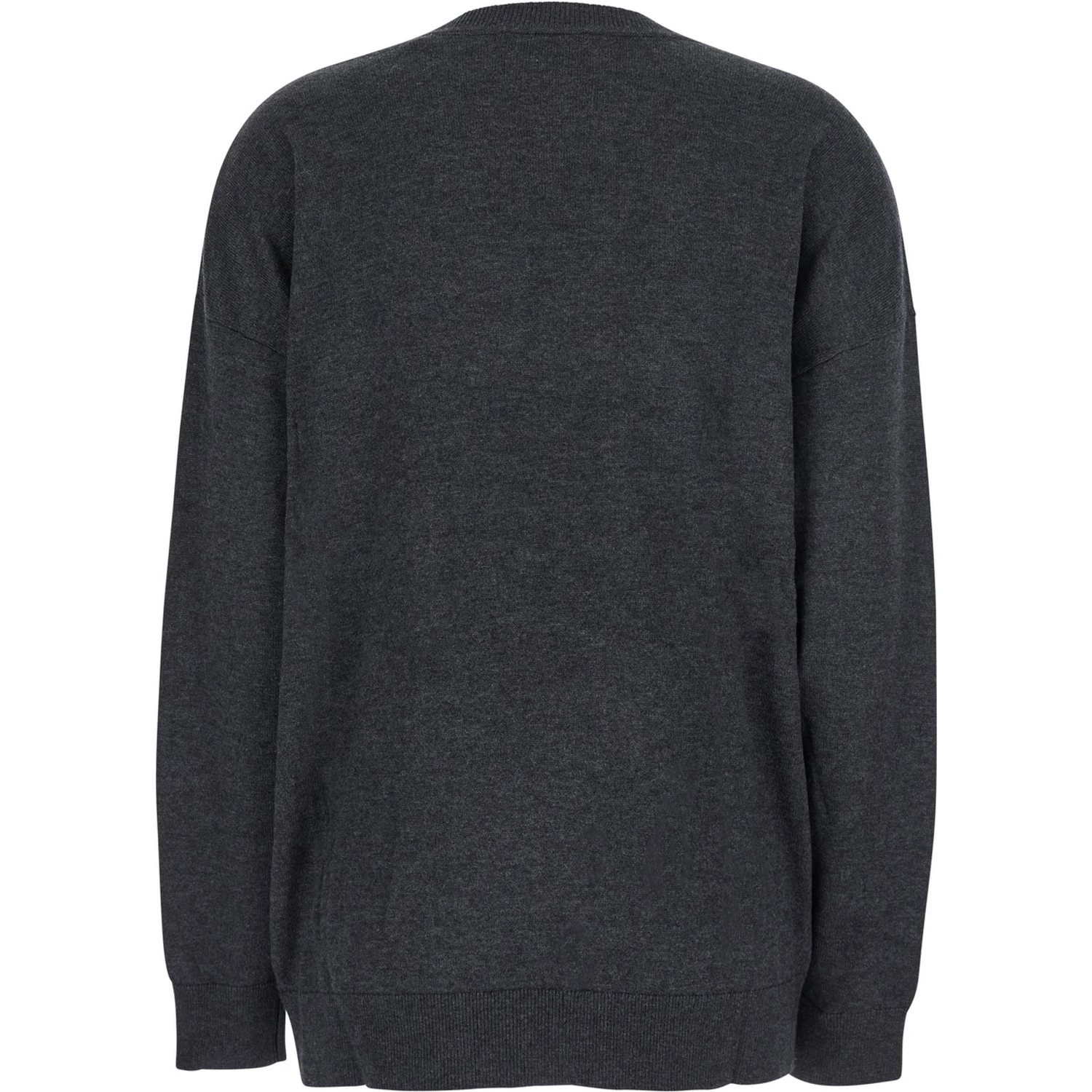 Grey V-Neck Sweater with Ring Detail at the Waist in Fabric Woman
