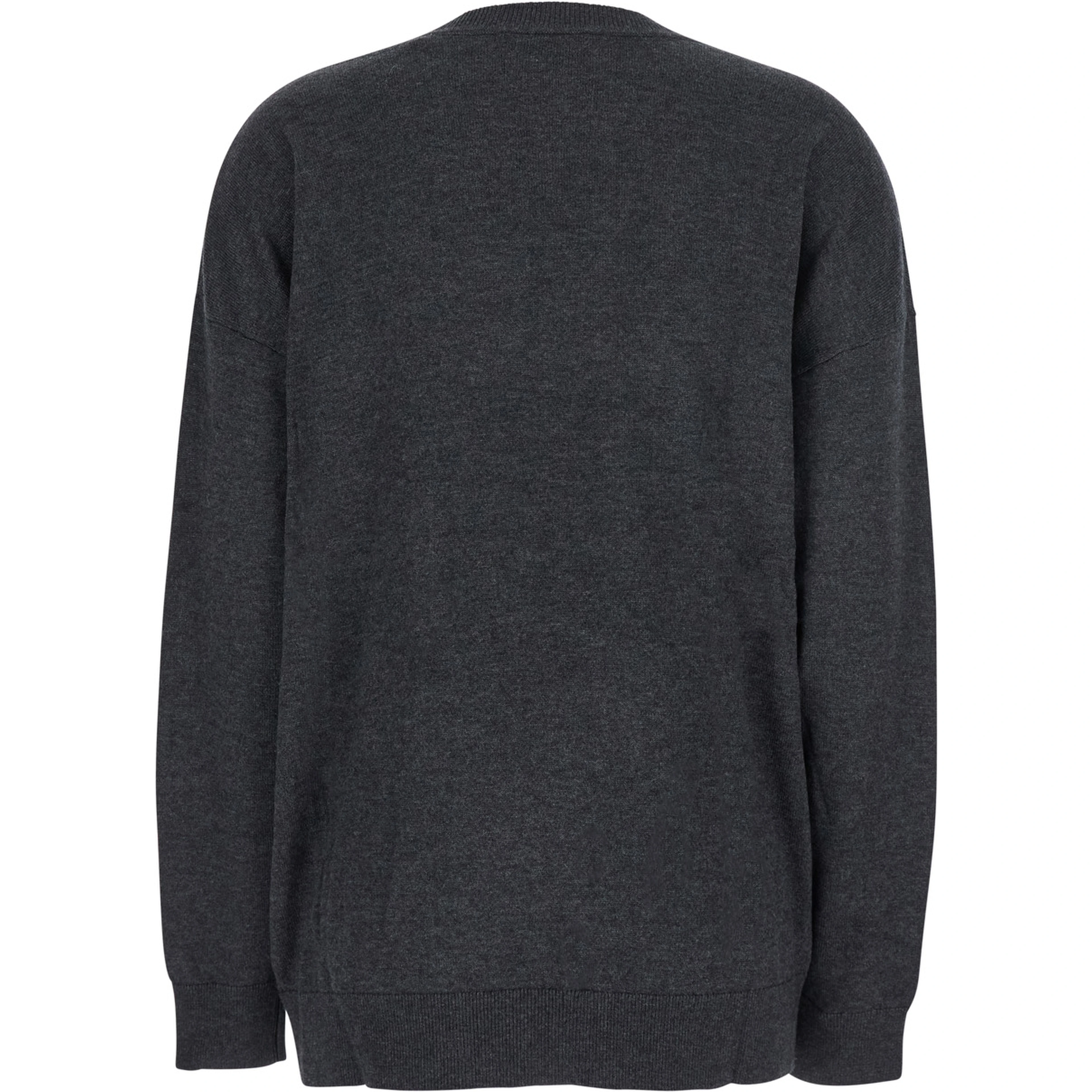 Grey V-Neck Sweater with Ring Detail at the Waist in Fabric Woman