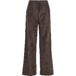 Brown Pants with Belt Loops in Ribbed Velvet Woman