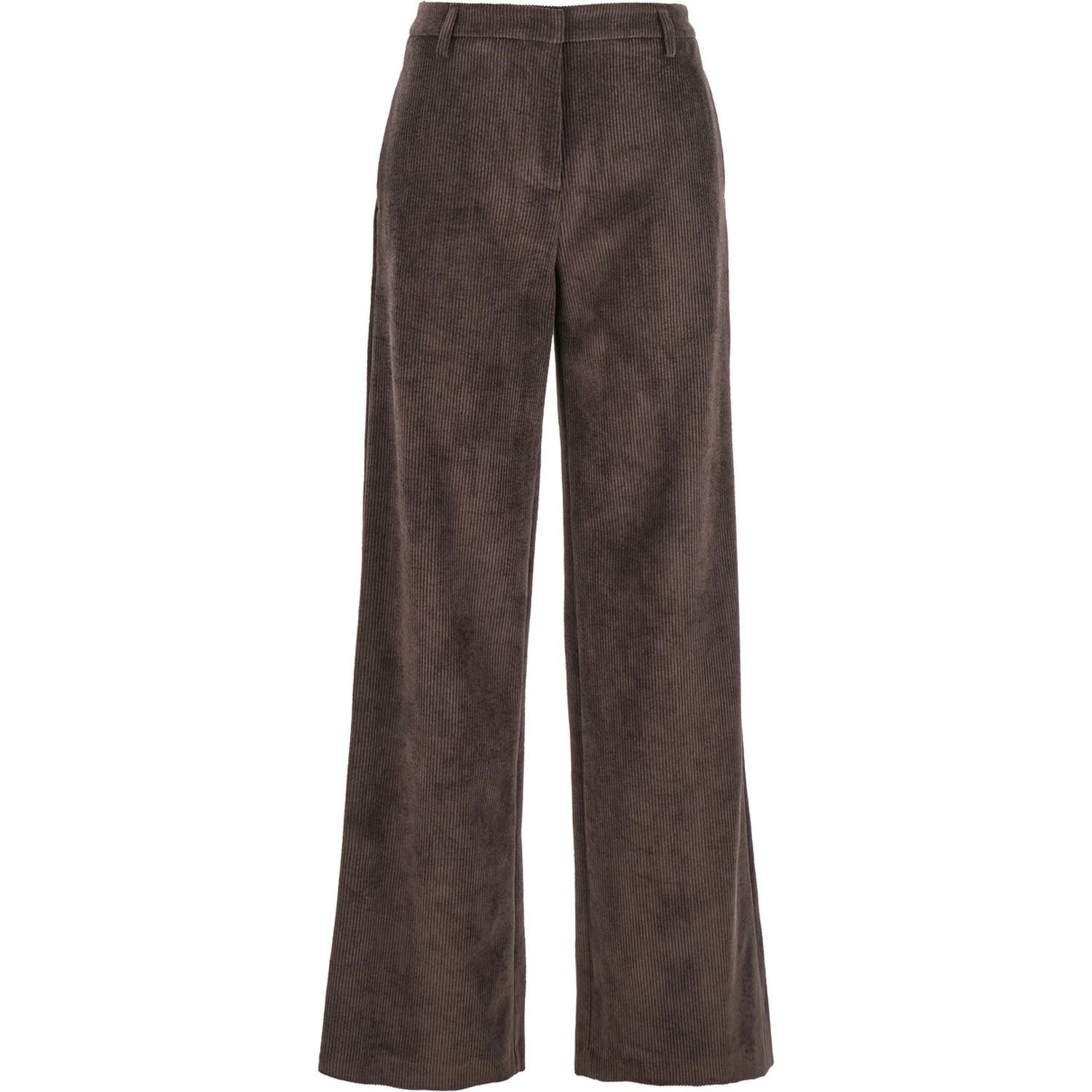 Brown Pants with Belt Loops in Ribbed Velvet Woman