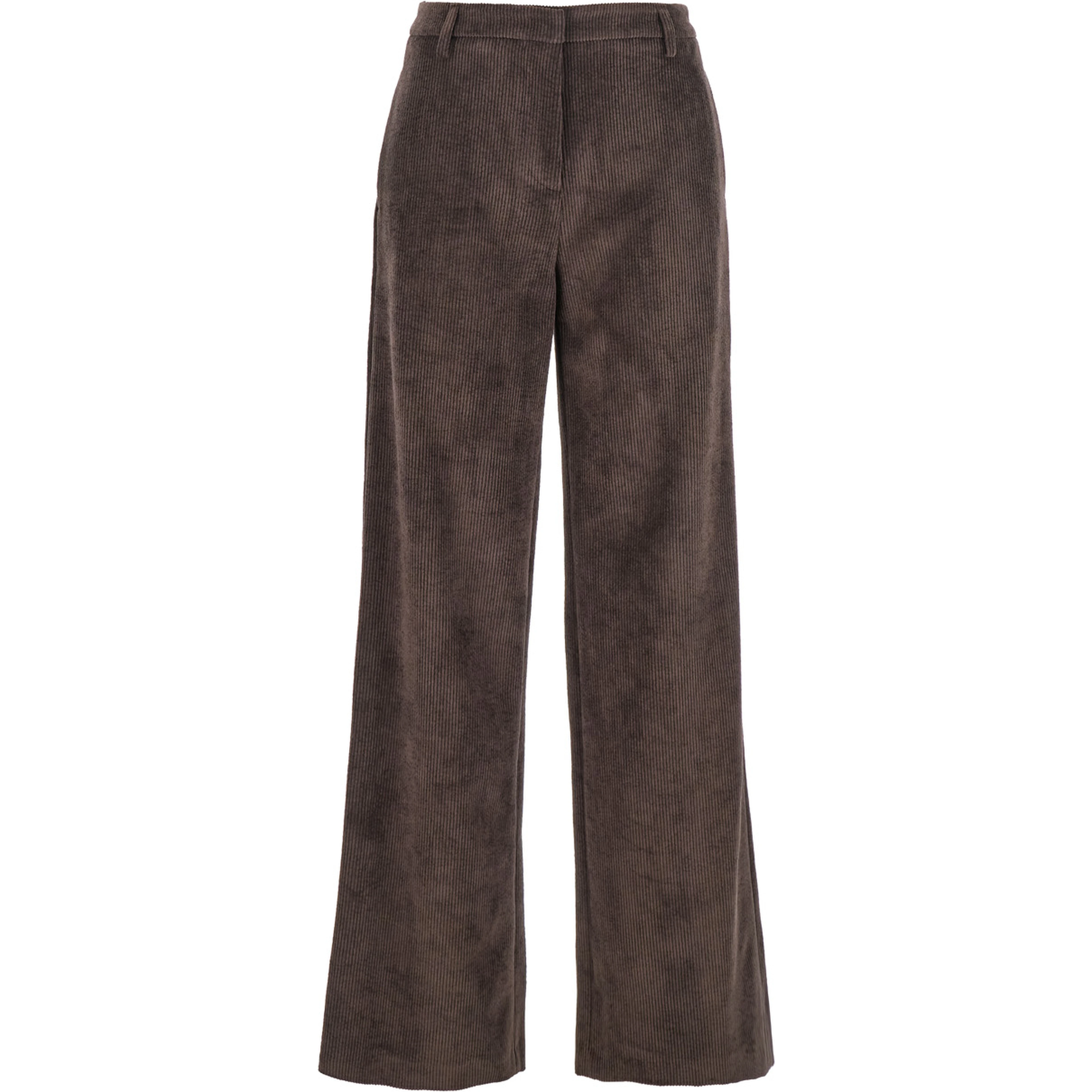 Brown Pants with Belt Loops in Ribbed Velvet Woman
