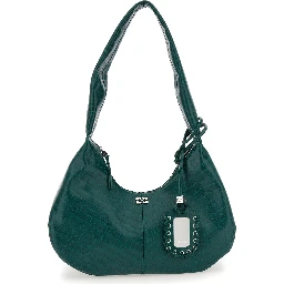 Medium Bou Green Shoulder Bag with Crocodile Leather Effect and Logo Plaque in Leather Woman