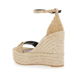 Beige Wedges with Adjustable Buckle Closure and Medusa Plaque on the Front in Leather Woman