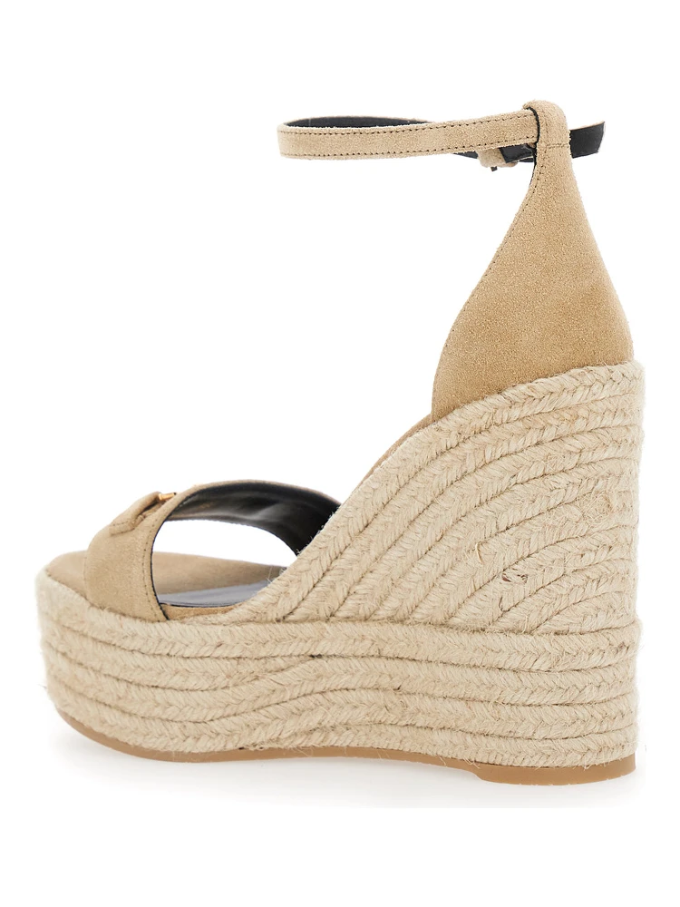 Beige Wedges with Adjustable Buckle Closure and Medusa Plaque on the Front in Leather Woman alternative