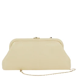 Skylar White Clutch with Chain-Link Shoulder Strap and Kiss-Lock Closure with Logo Plaque in Leather Woman