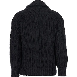 Black Cardigan with Wide Neckline on the Front in Virgin Wool Woman