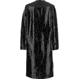 Black Coat with Front Button Closure and Embossed Crocodile Effect in Leather Woman