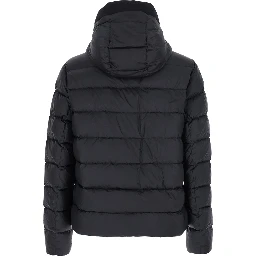Liko Black Down Jacket with Drawstring Hood and Logo Patch on the Side in Tech Fabric Man