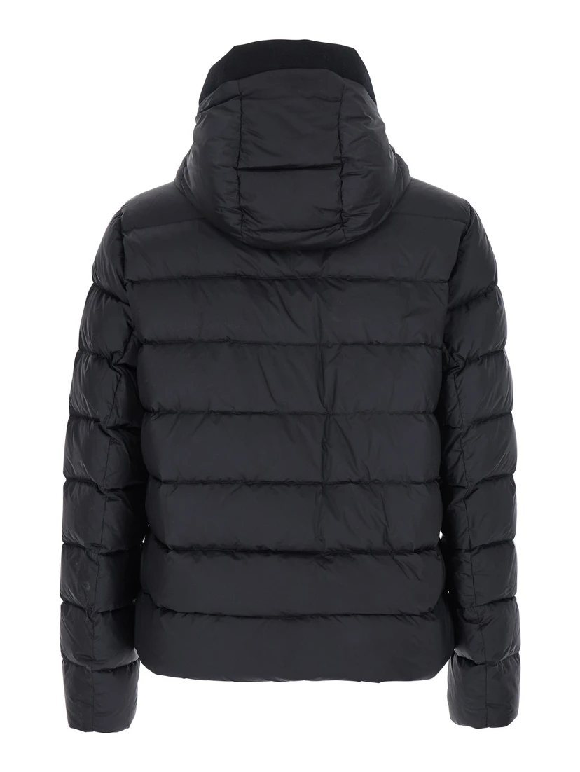 Liko Black Down Jacket with Drawstring Hood and Logo Patch on the Side in Tech Fabric Man