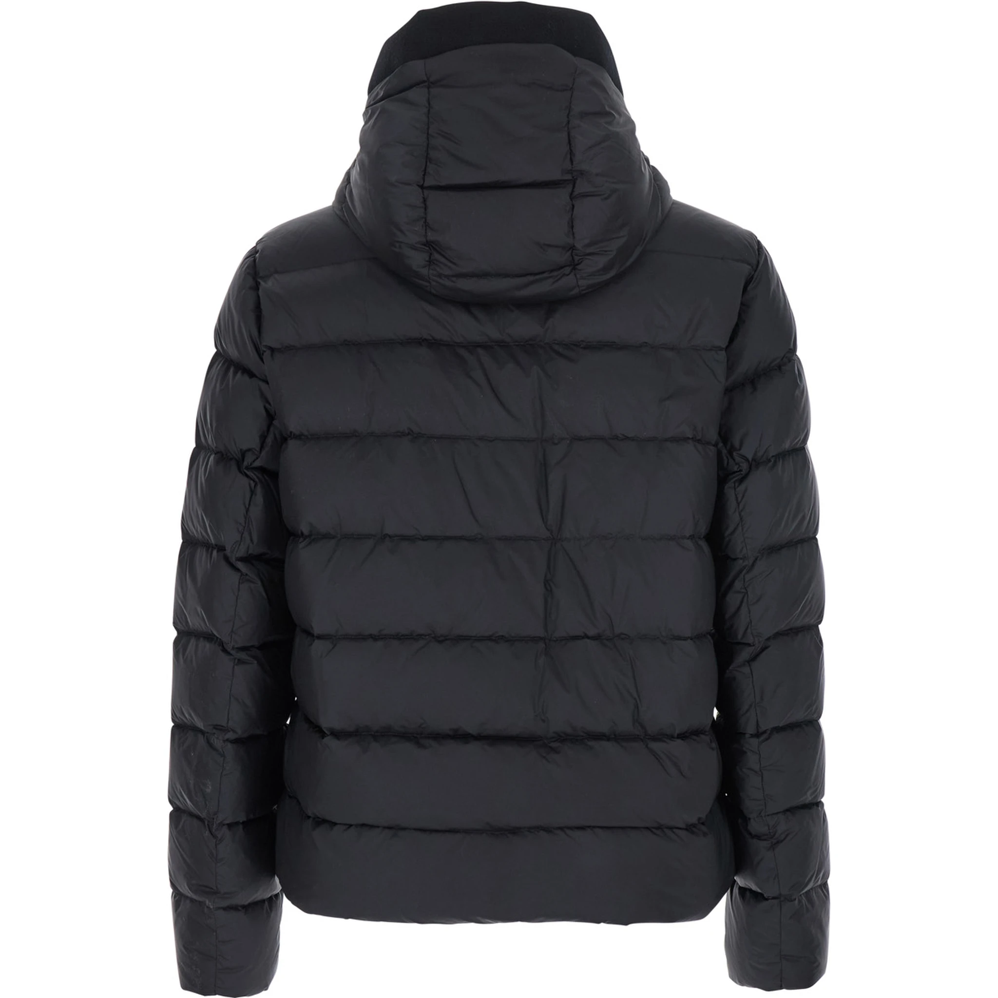 Liko Black Down Jacket with Drawstring Hood and Logo Patch on the Side in Tech Fabric Man