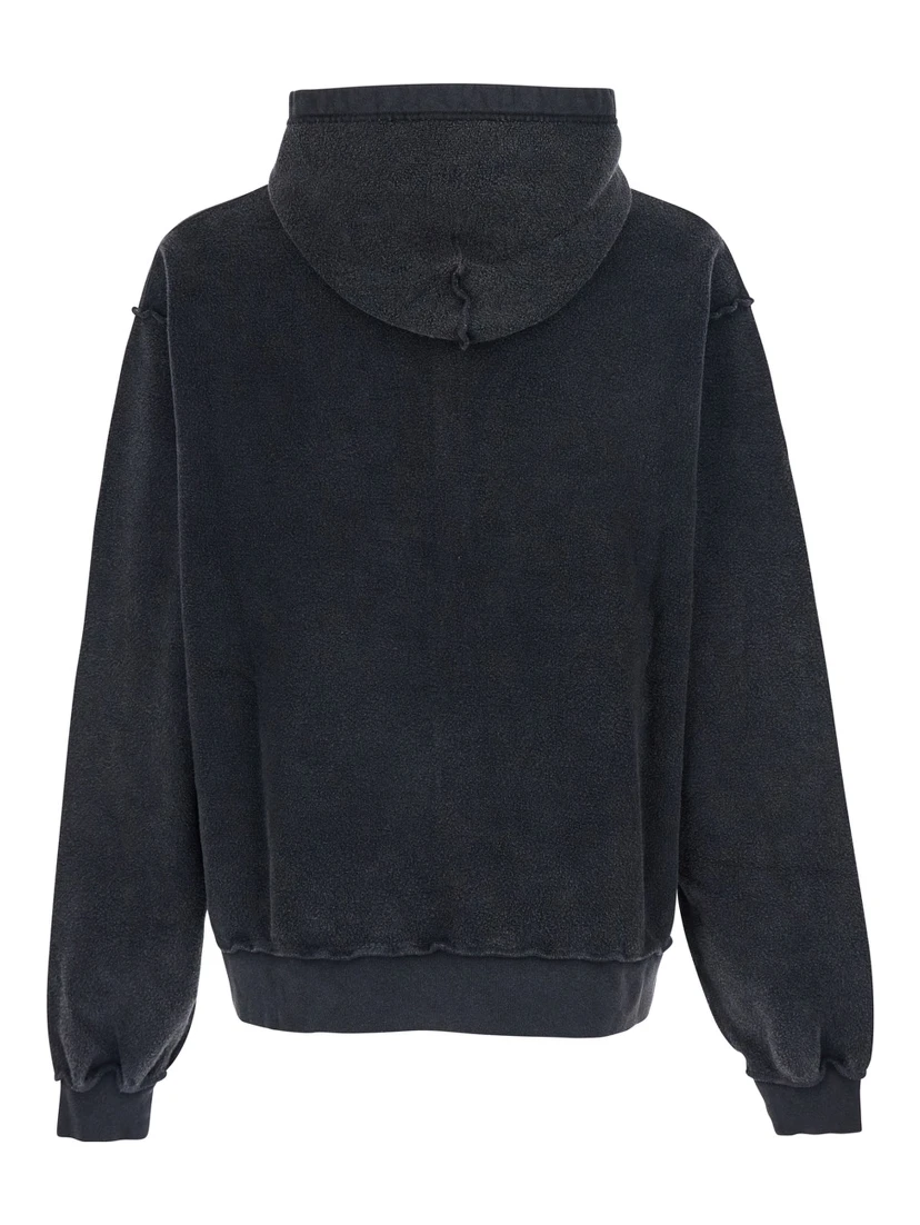 Black Hoodie with Kangaroo Pocket and Logo on the Front in Cotton Man