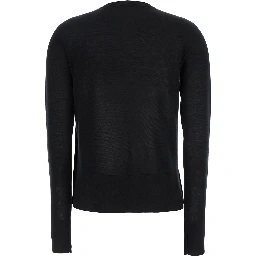 Black Crewneck Cardigan with Logo Detail on the Front in Tech Fabric Stretch Woman