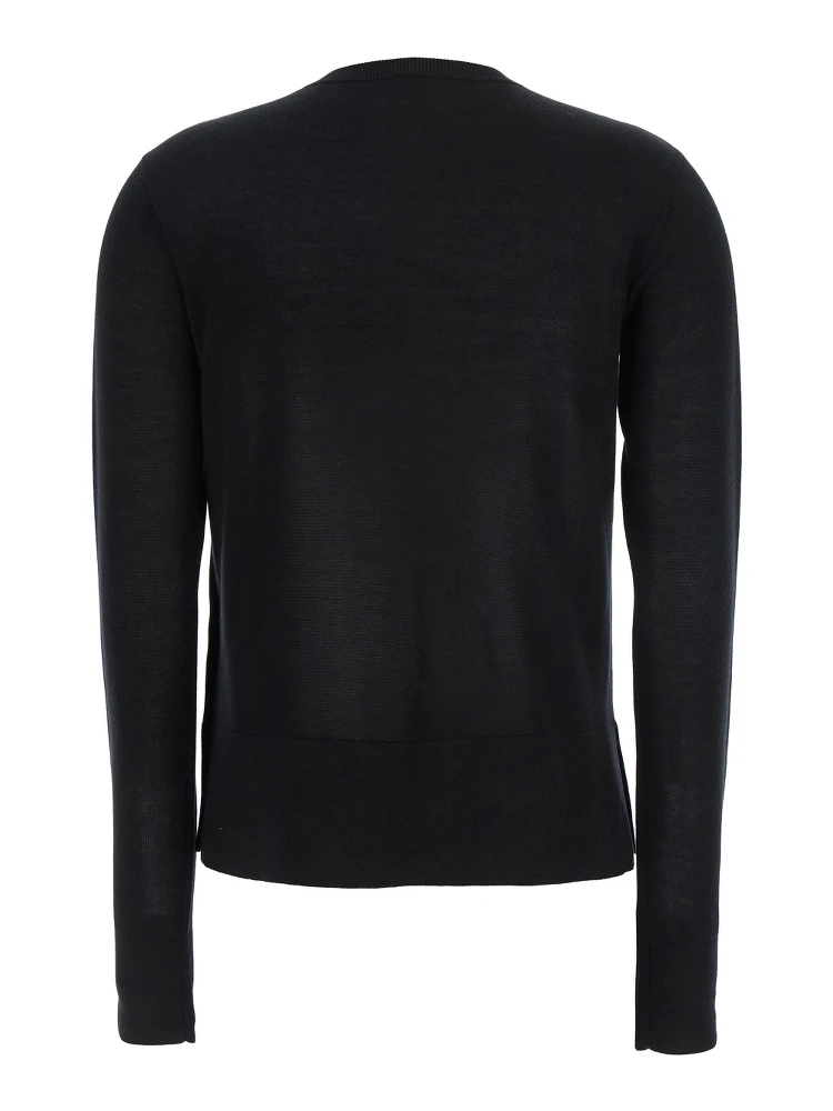 Black Crewneck Cardigan with Logo Detail on the Front in Tech Fabric Stretch Woman alternative