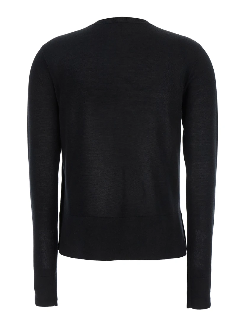 Black Crewneck Cardigan with Logo Detail on the Front in Tech Fabric Stretch Woman