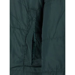 Green Down Jacket with Fixed Hood and Long Design in Tech Fabric Woman