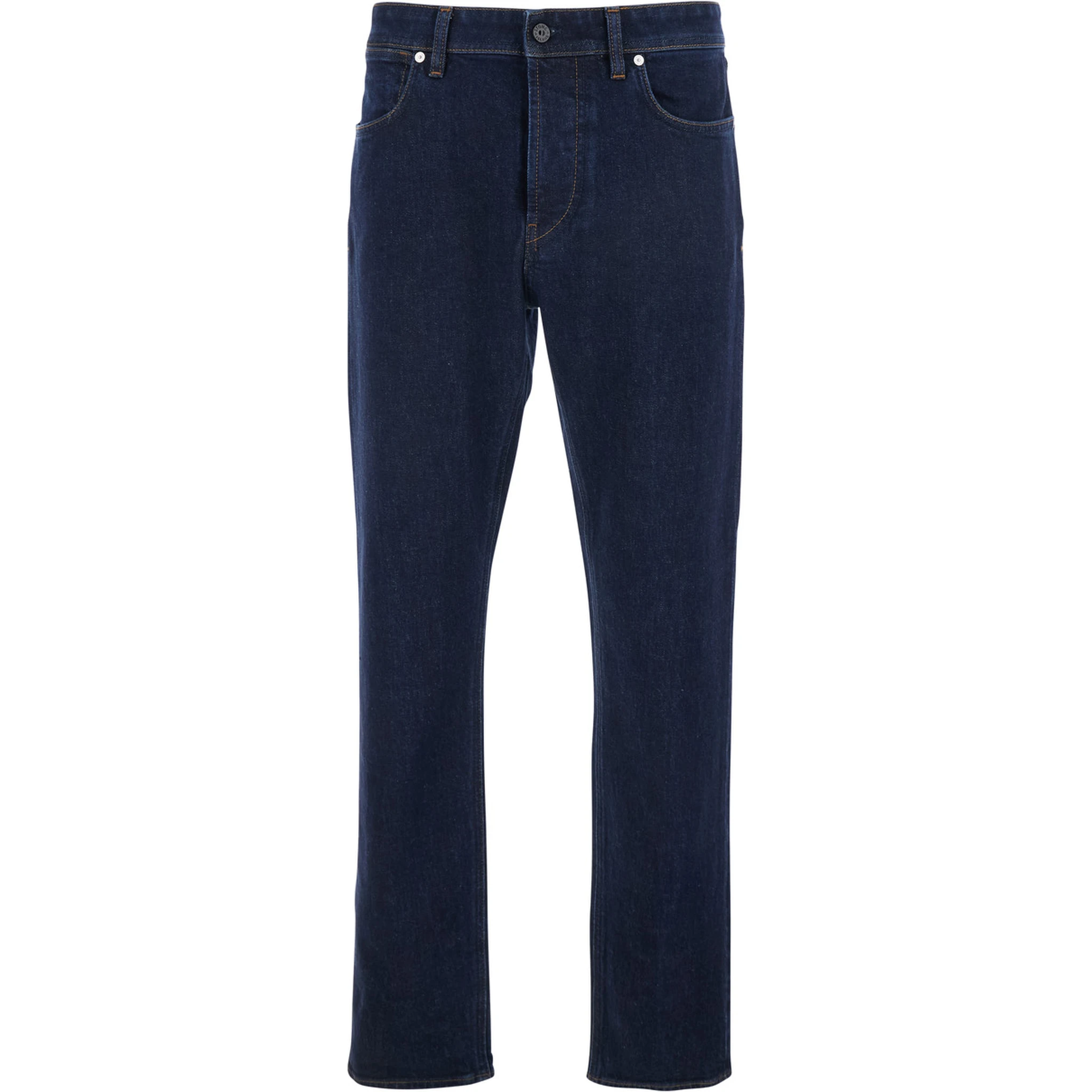 Blue Jeans with Belt Loops and Logo Patch on the Rear in Denim Man