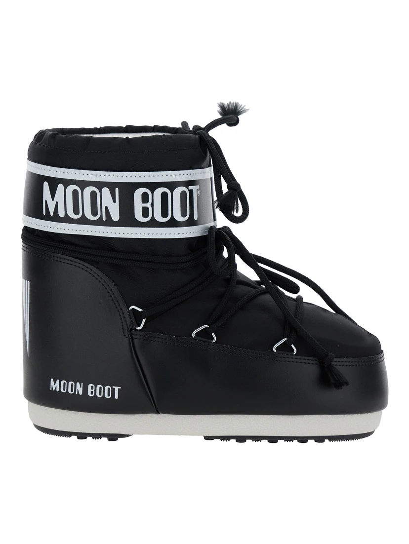 Icon Black Snow Ankle Boots with Maxi Logo Print on the Side in Tech Fabric Girl