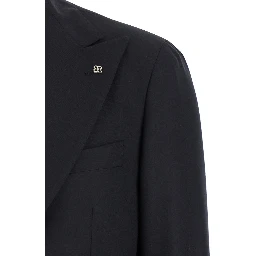 Black Single-Breasted Suit with Peak Revers in Wool Stretch Man