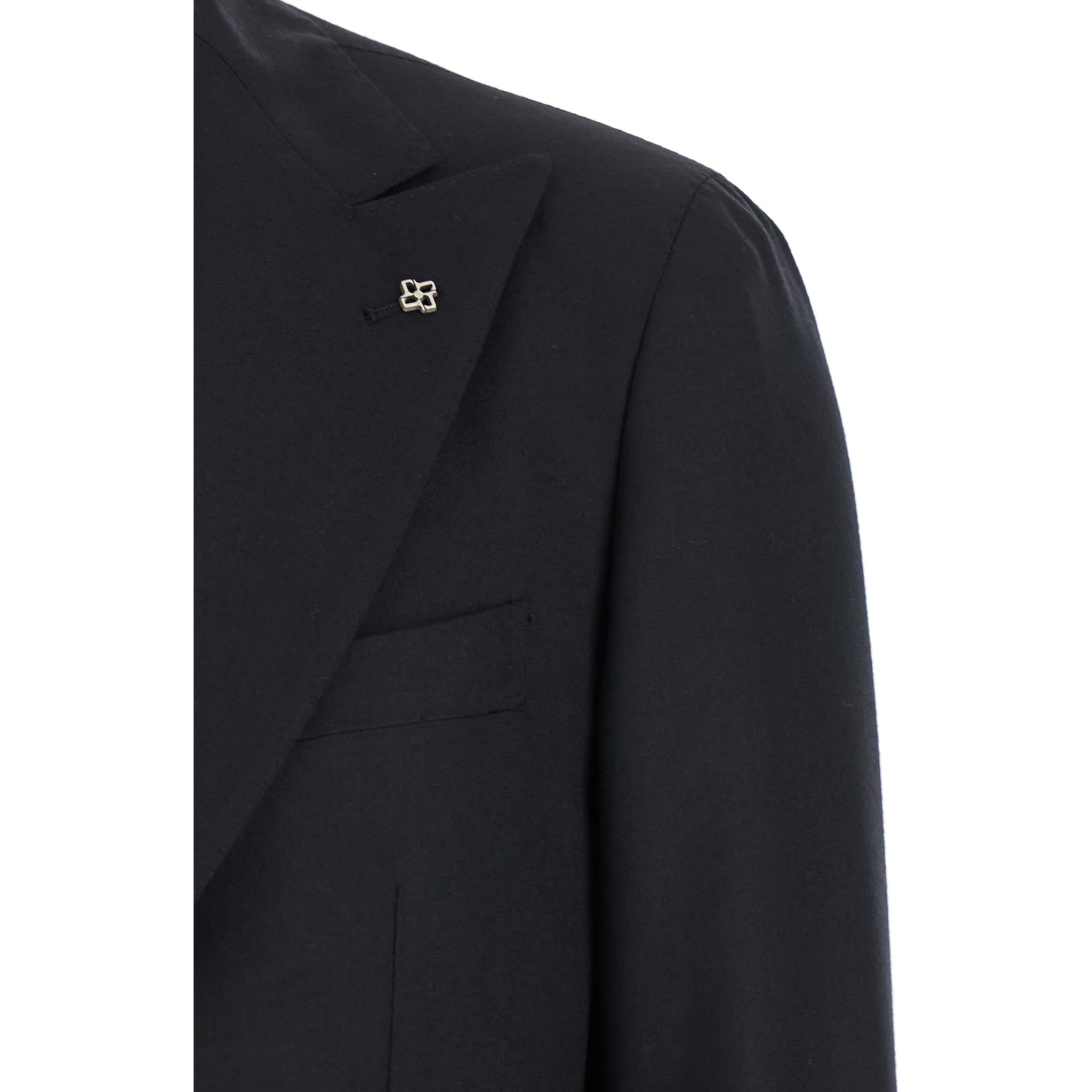 Black Single-Breasted Suit with Peak Revers in Wool Stretch Man