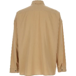 Stable Beige Shirt with Classic Collar and Dropped Shoulders in Linen Blend Man