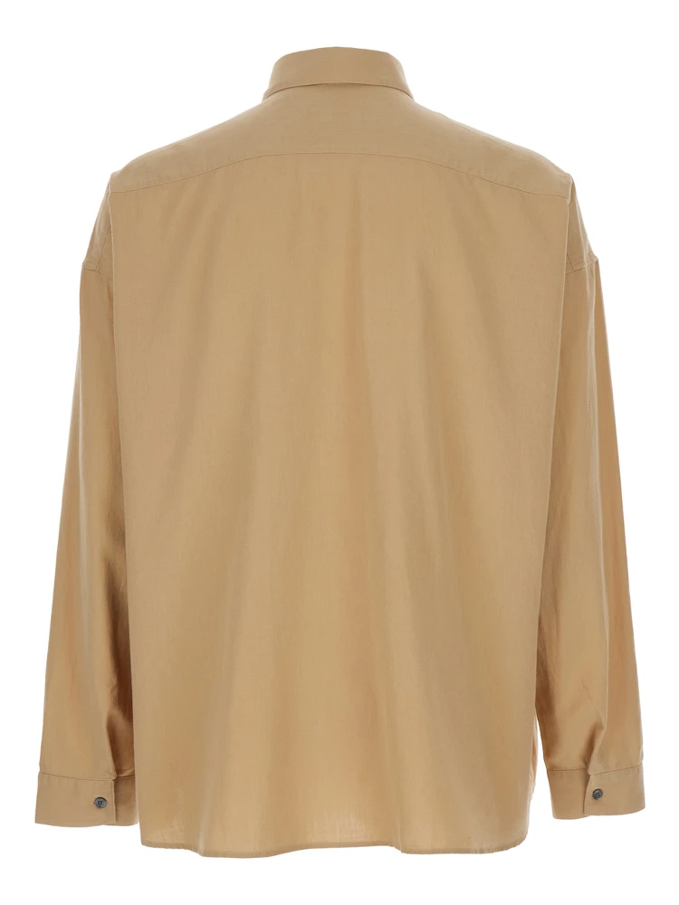 Stable Beige Shirt with Classic Collar and Dropped Shoulders in Linen Blend Man alternative