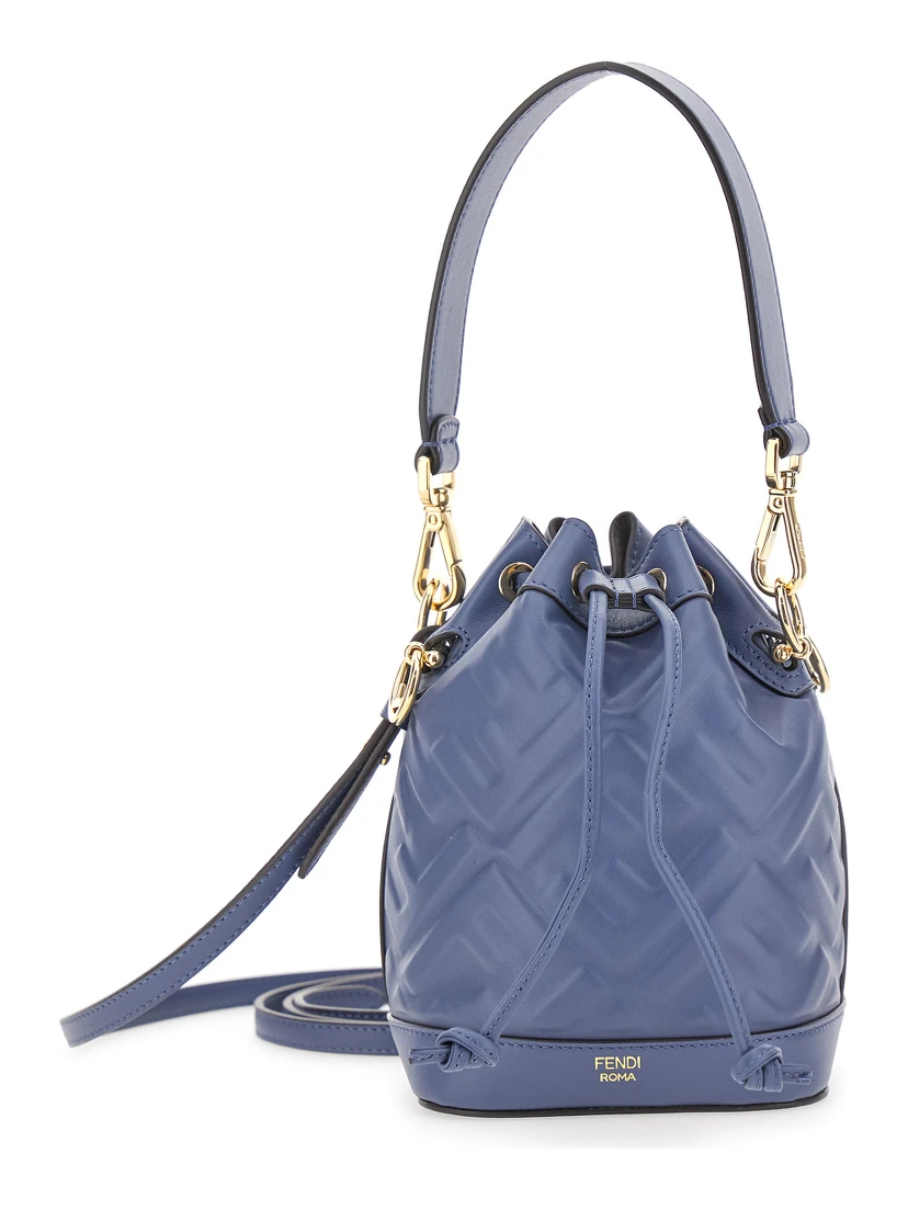 Mon Tresor Blue Mini Handbag with Adjustable and Removable Shoulder Strap and All-Over Embossed FF Motif in Leather Woman