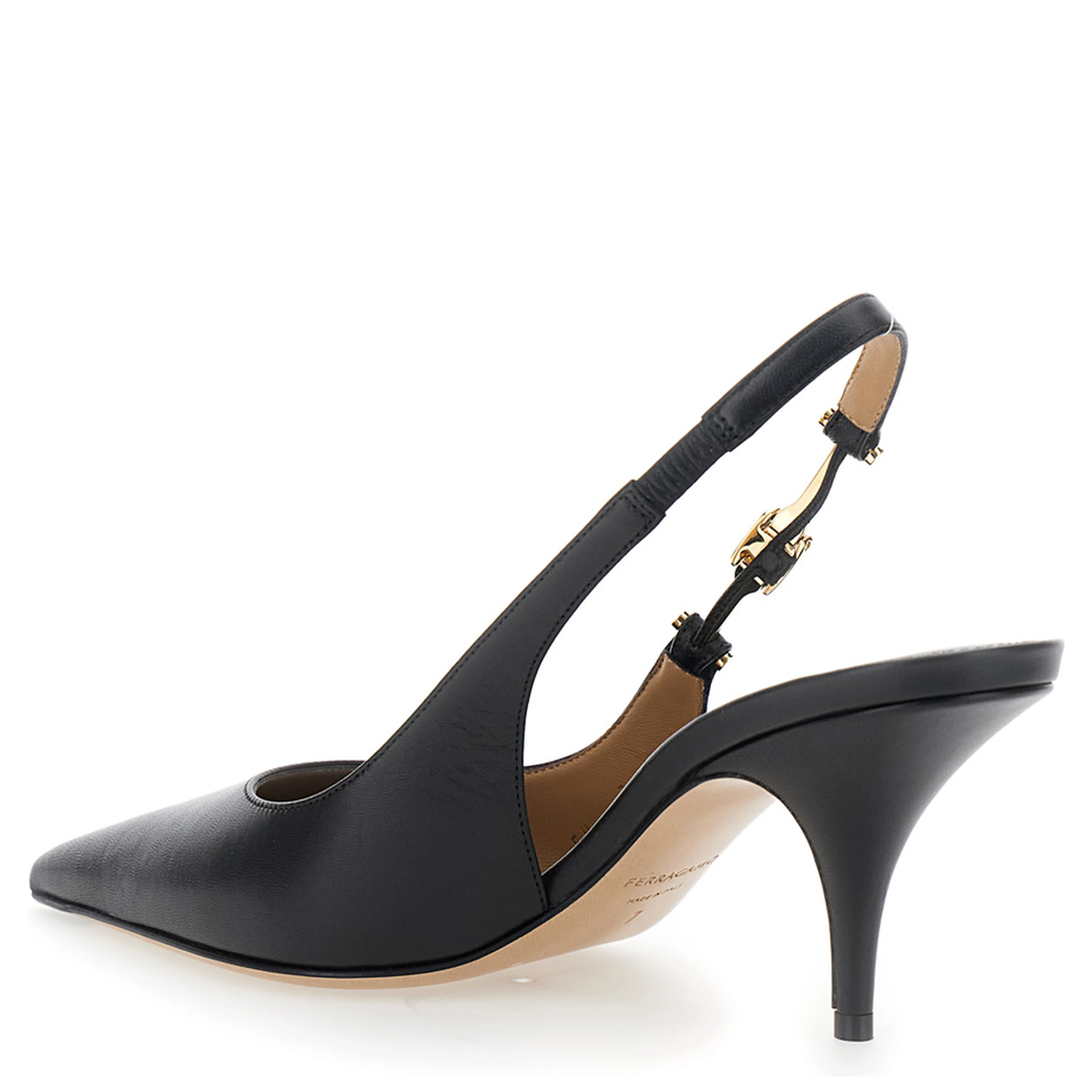 Tally Black Slingback Pumps with Medium Stiletto Heel in Leather Woman