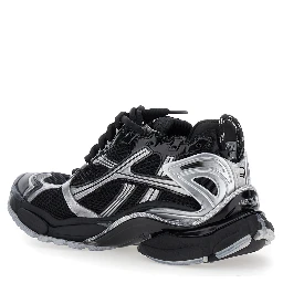 Runner Black Low Top Sneakers with Logo Embroidery in Mesh and Tech Fabric Man