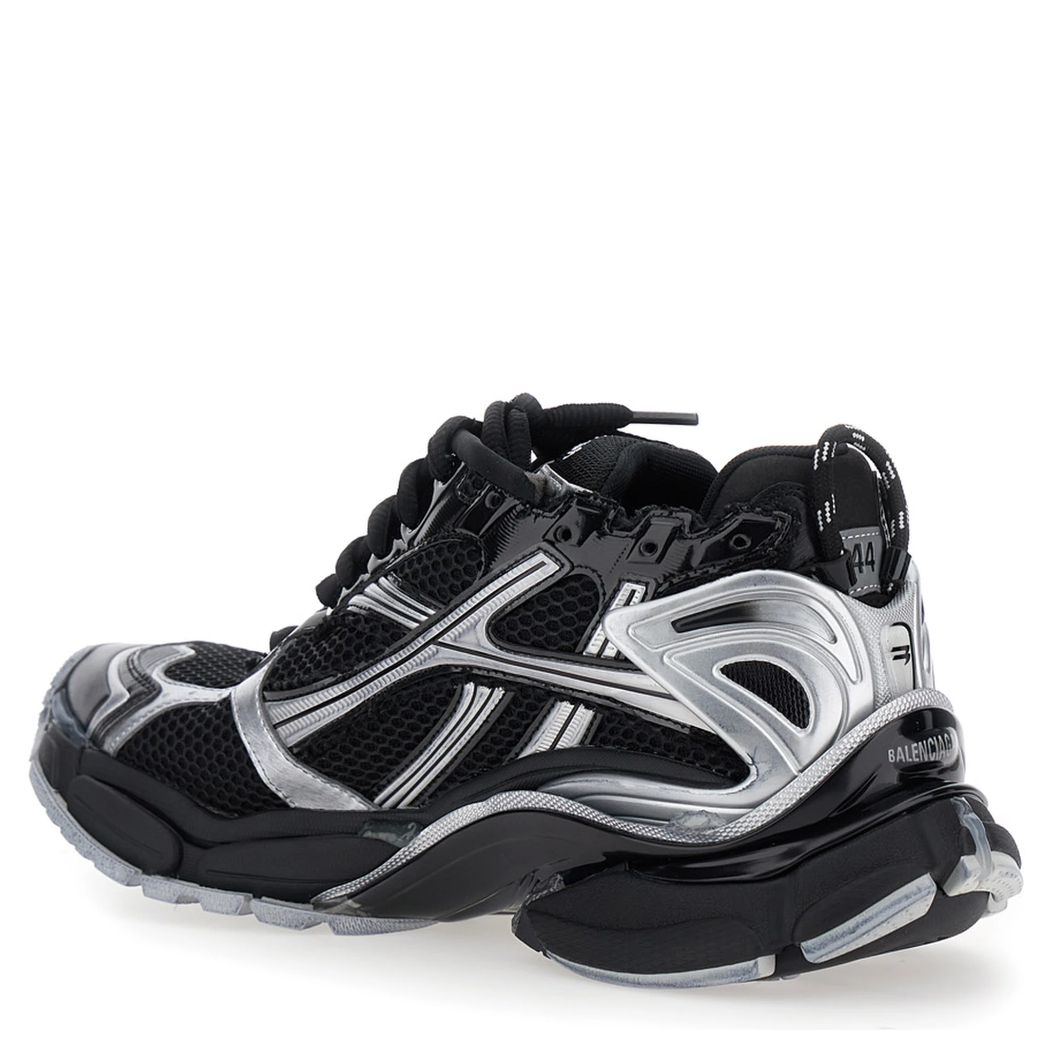 Runner Black Low Top Sneakers with Logo Embroidery in Mesh and Tech Fabric Man