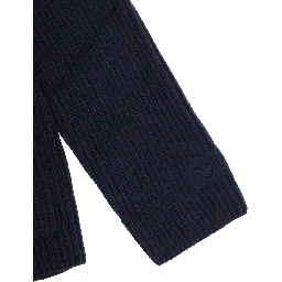 Blue Cardigan with Ribbed Design and Embroidered Logo on Front in Cotton Mix Boy