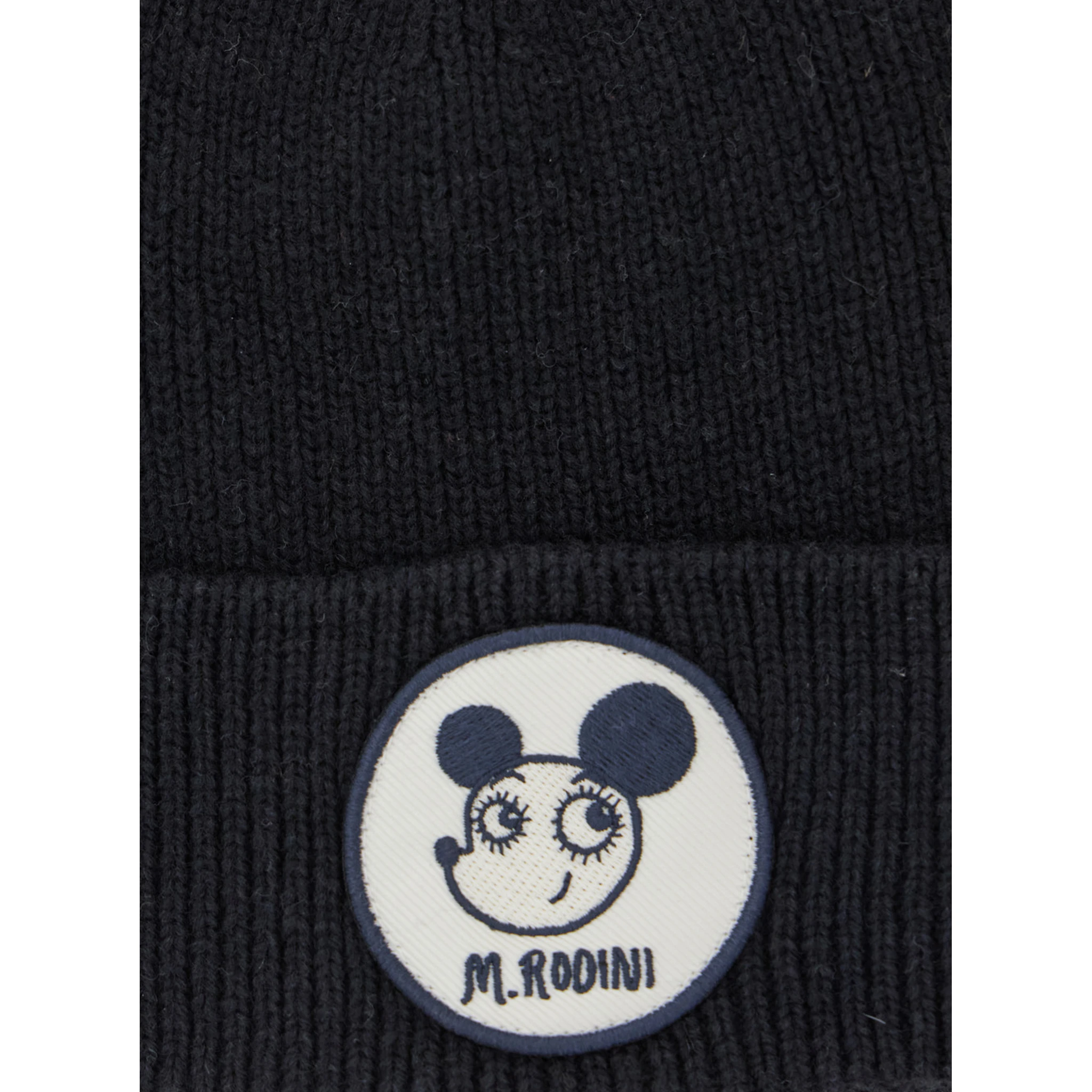 Ritzratz Black Beanie with Drawstring and Logo Patch on the Front in Wool Blend Baby