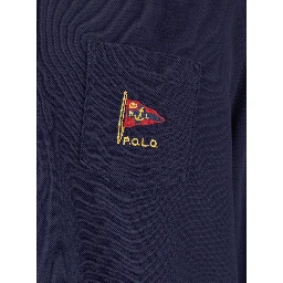 "Classic Fit" Blue Polo with Classic Collar and Embroidered Logo on the Front in Cotton Mesh Man