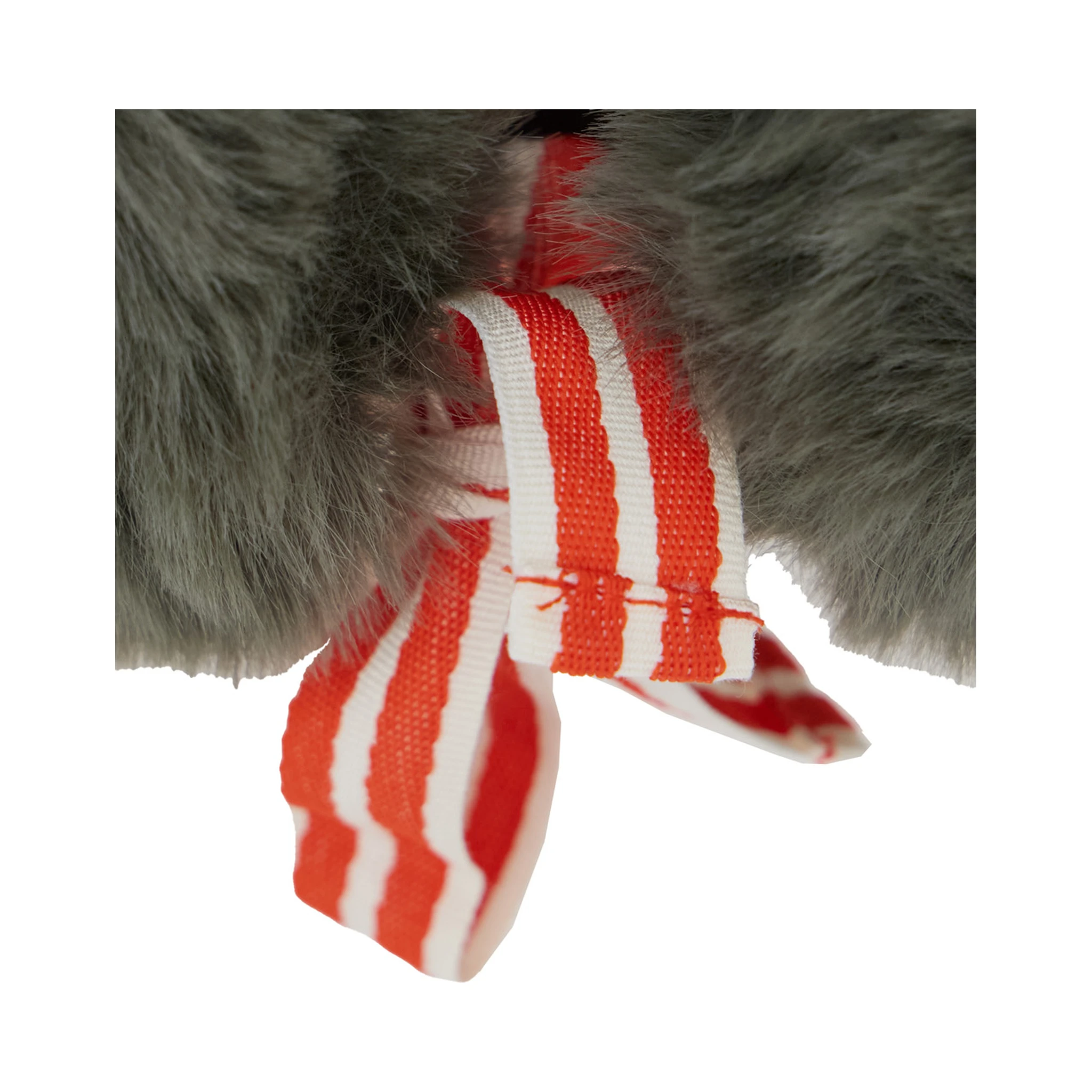 Grey Hat with Ear Detail and Striped Bow in Ecofur Boy