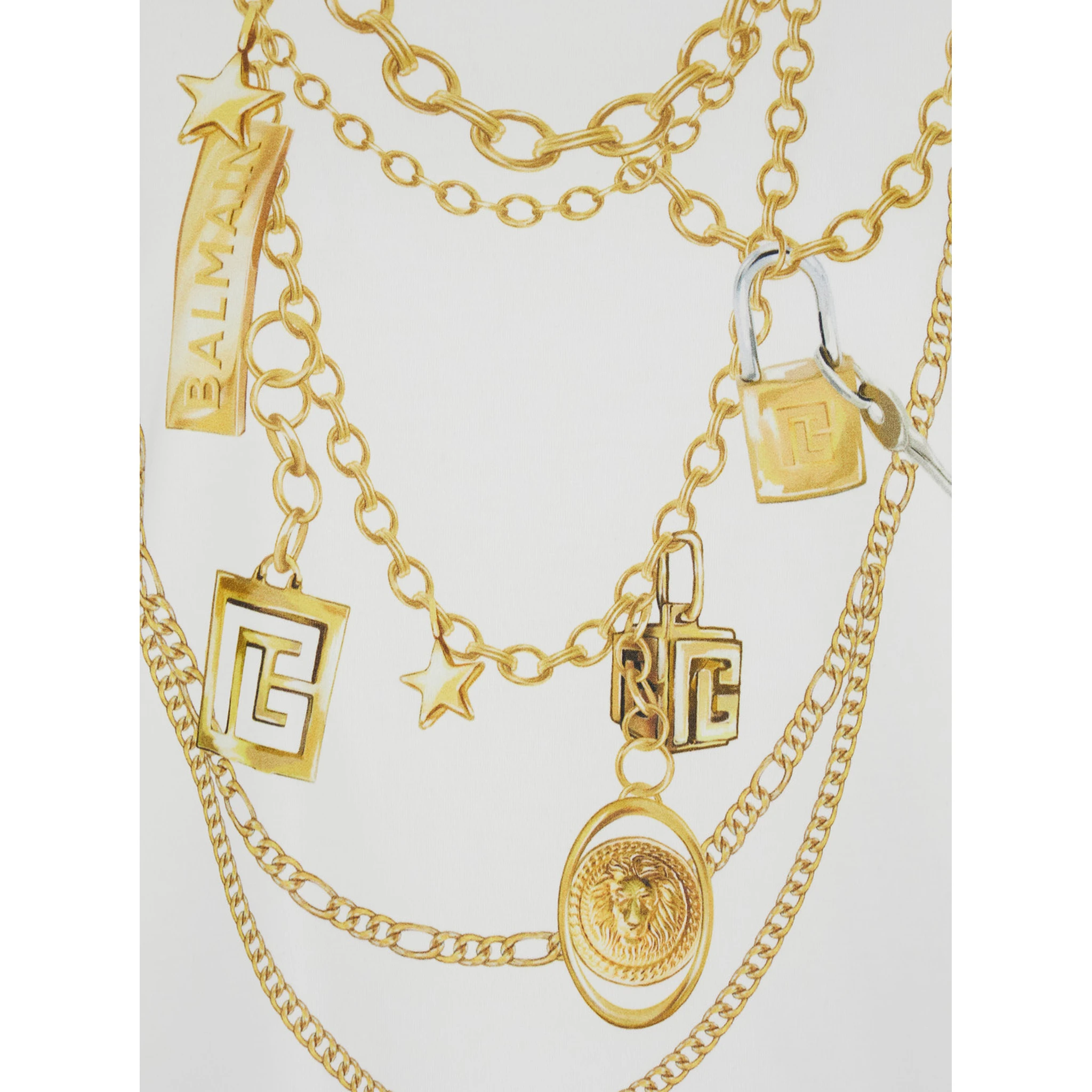 White Sleeveless Top with Maxi Necklace Print on Front and Rear in Cotton Woman