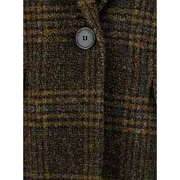 Gesina Green Single-Breasted Jacket with Notched Revers and All-Over Check Motif in Wool Woman