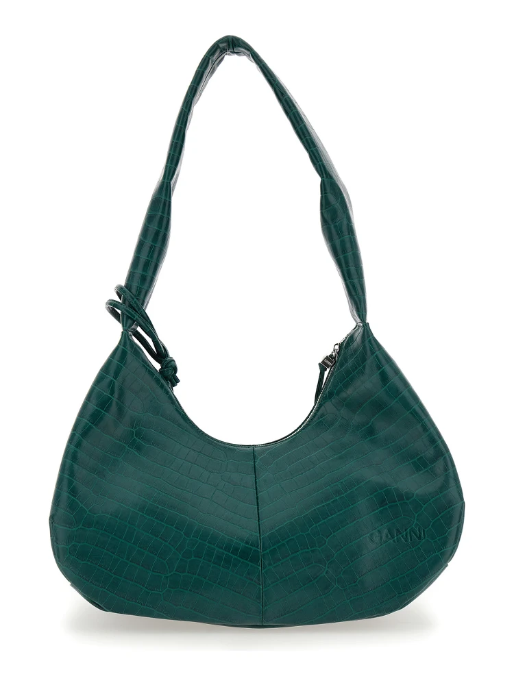 Medium Bou Green Shoulder Bag with Crocodile Leather Effect and Logo Plaque in Leather Woman alternative