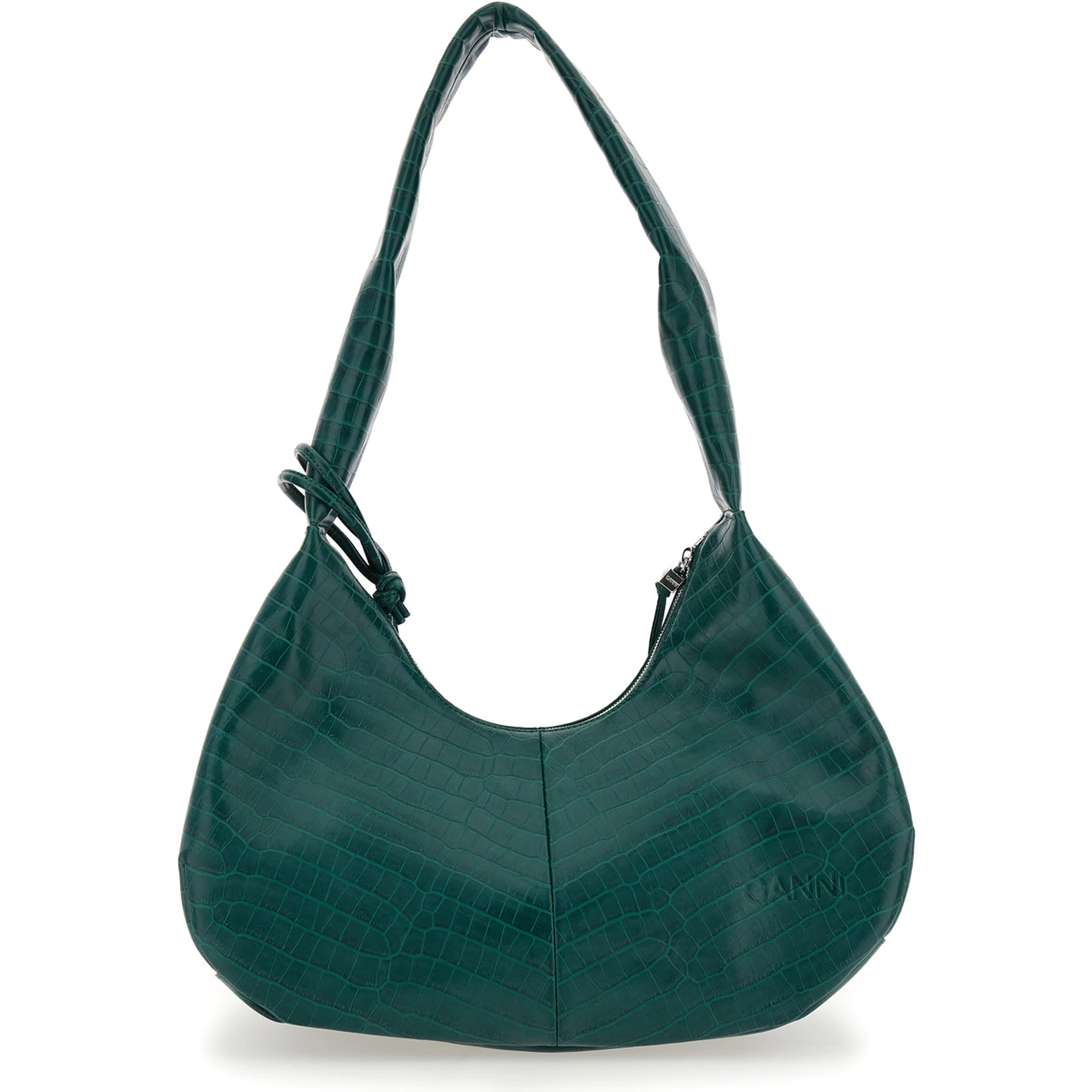Medium Bou Green Shoulder Bag with Crocodile Leather Effect and Logo Plaque in Leather Woman
