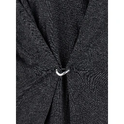 Grey V-Neck Sweater with Ring Detail at the Waist in Fabric Woman