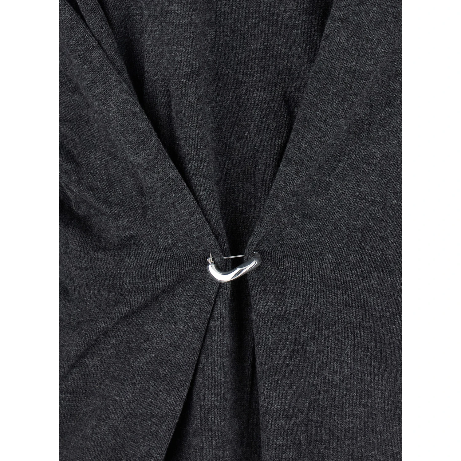 Grey V-Neck Sweater with Ring Detail at the Waist in Fabric Woman