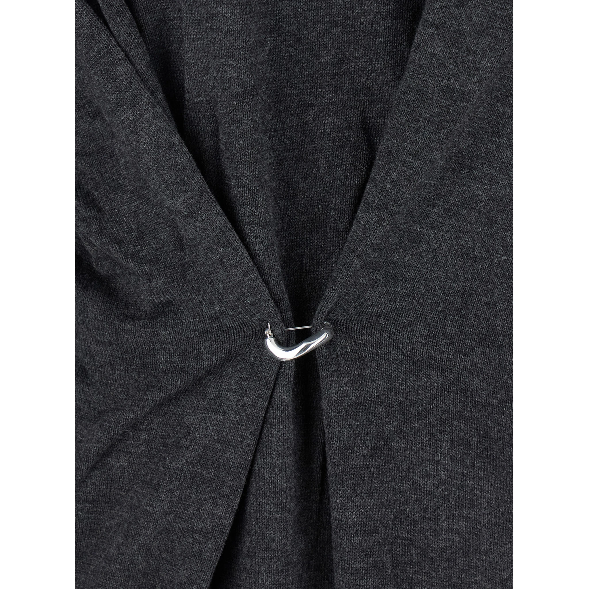 Grey V-Neck Sweater with Ring Detail at the Waist in Fabric Woman