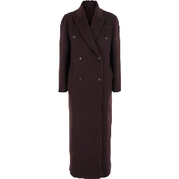 Bordeaux Double-Breasted Coat with Peak Revers in Cashmere Woman
