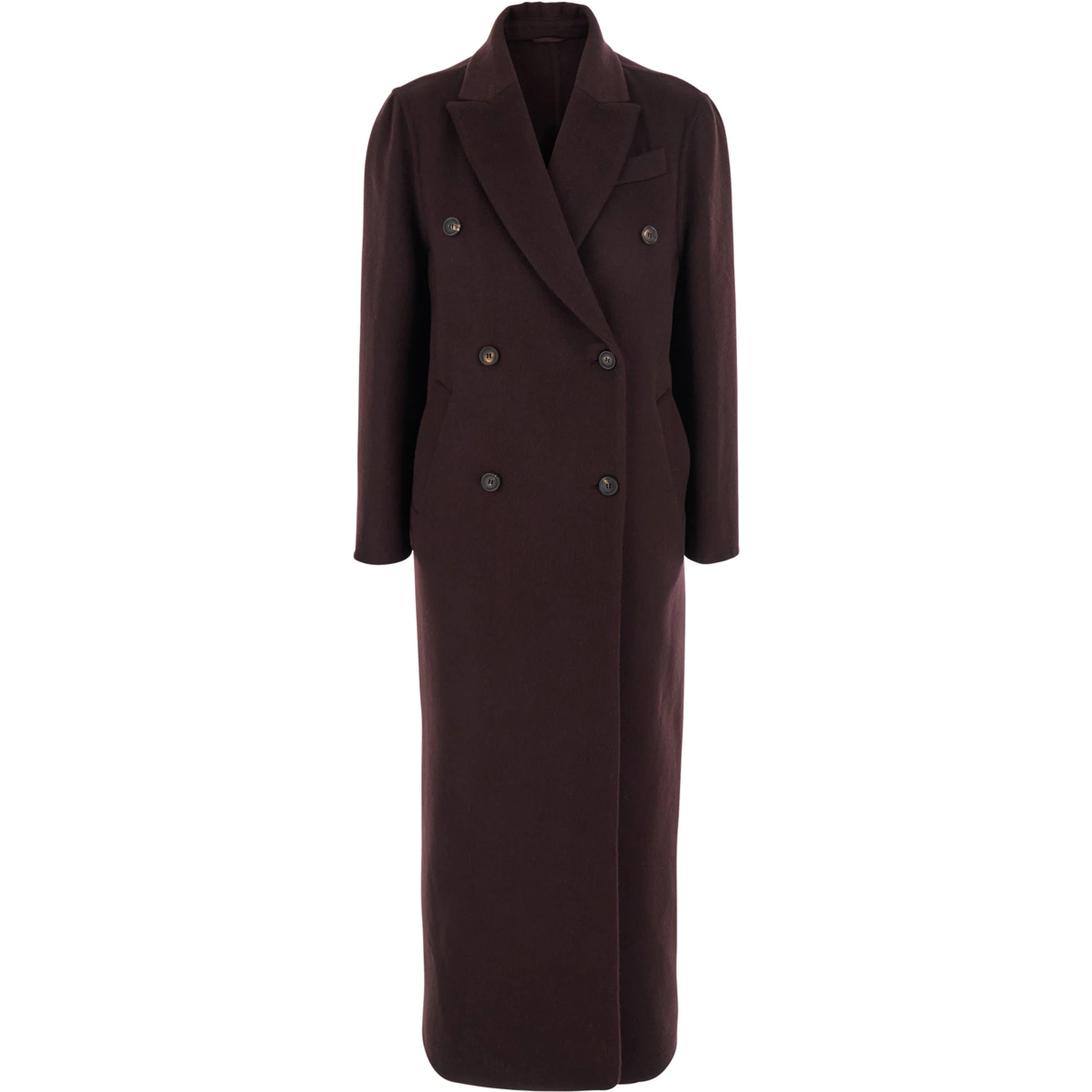 Bordeaux Double-Breasted Coat with Peak Revers in Cashmere Woman