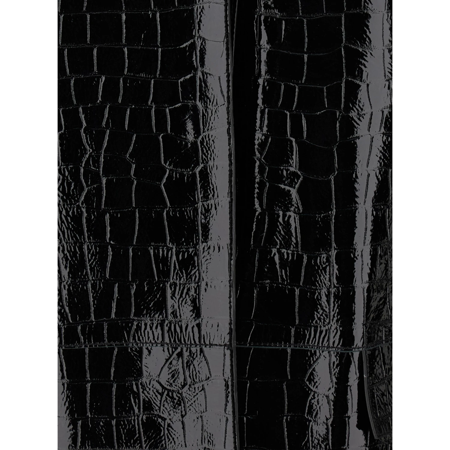 Black Coat with Front Button Closure and Embossed Crocodile Effect in Leather Woman