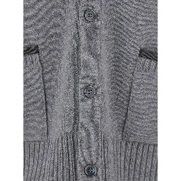 Grey Cardigan with V Neck and Striped Detail on the Sleeve in Wool Man