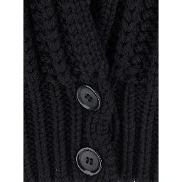 Black Cardigan with Wide Neckline on the Front in Virgin Wool Woman