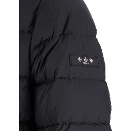 Liko Black Down Jacket with Drawstring Hood and Logo Patch on the Side in Tech Fabric Man